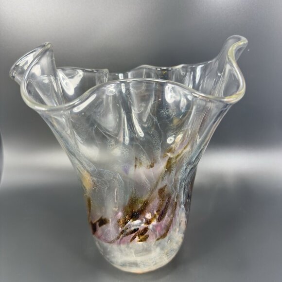 Hand Blown Venetian Art Glass Vase Vessel Hand Made Glass Iridescent Speckled - Picture 16 of 16
